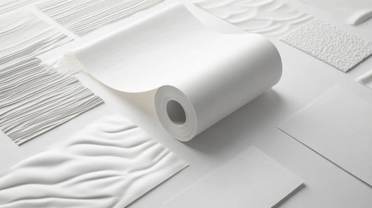 White Wallpaper Roll Surrounded By Various Types Of Textures Such A Brick, Wood, Glass