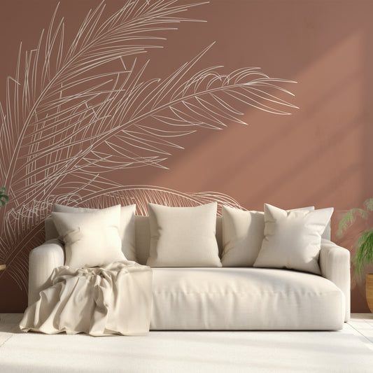 Donda Wallpaper In Living Room With Neutral Themed Interior & Sofa And Monstera Plants