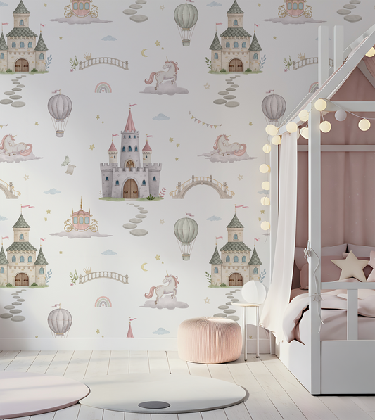 Clarissa - Sweet Princess Castles and Unicorns Wallpaper