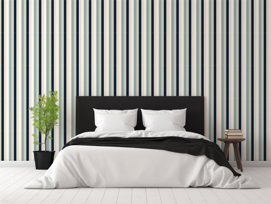 Murphy Wallpaper In Bedroom With Black Bed and White Bedding With Black Blanket