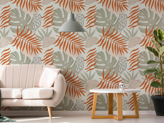 Stella - Neutral Tropical Leaves Wallpaper