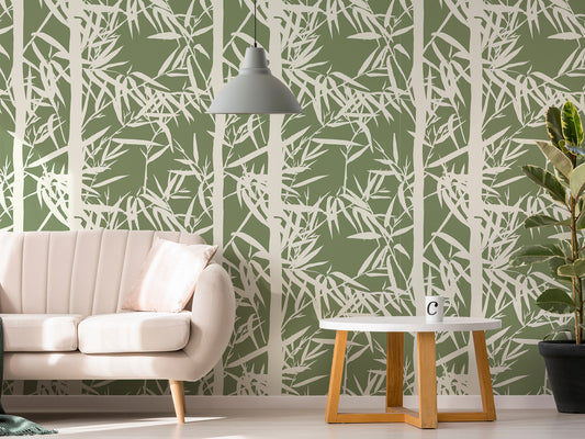 Jade Beige Sofa with White Coffee Table and Large Green Plant