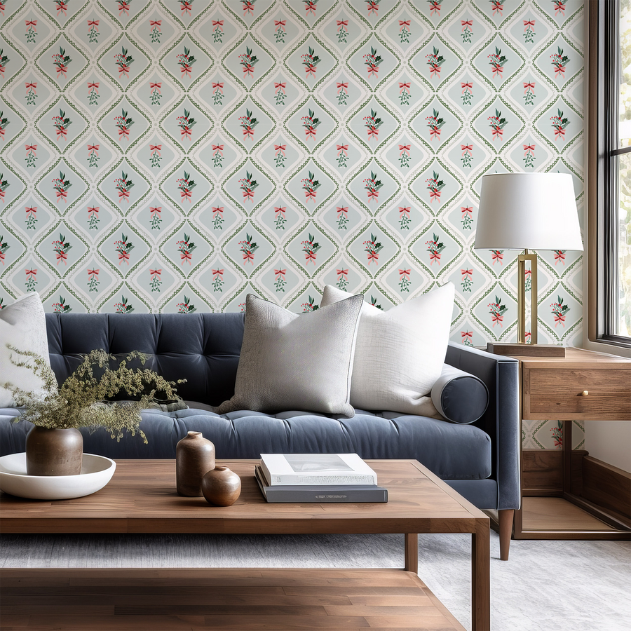 Eve - Mistletoe and Bows Trellis Wallpaper