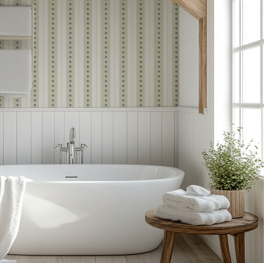 Penelope - Dotted Floral Stripe Wallpaper