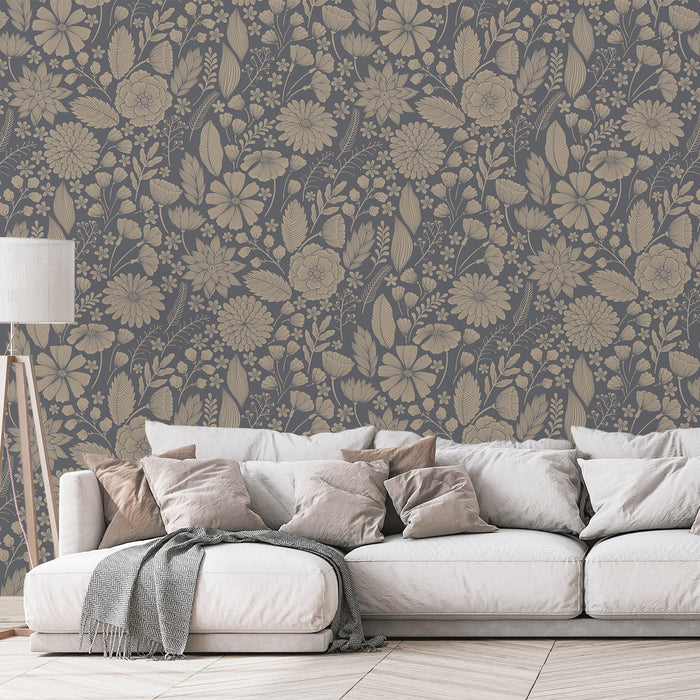 Jessamine - Botanical Blue Floral Plants Wallpaper