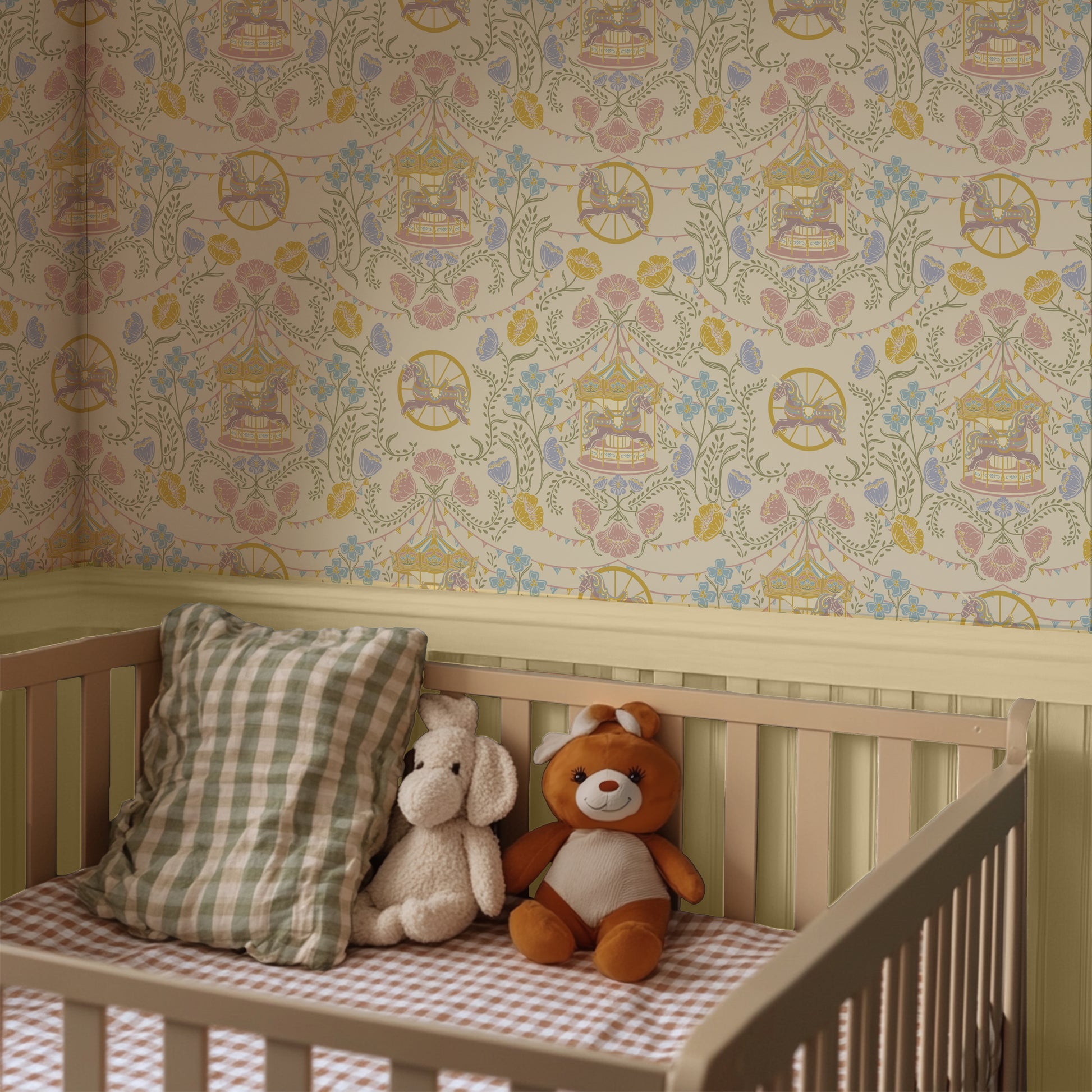 Mabel wallpaper with a yellow cot 