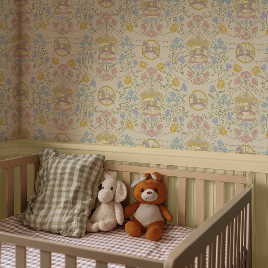 Mabel wallpaper with a yellow cot 