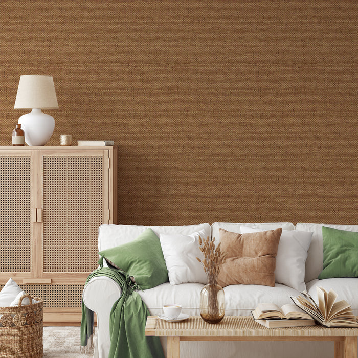 Olive - Brown Grass Cloth Effect Wallpaper
