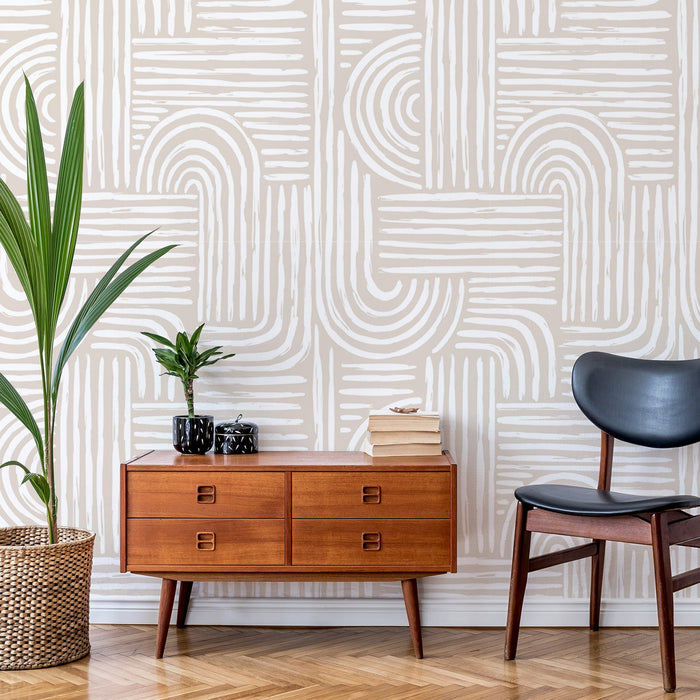 Constance - Beige & White Abstract Wallpaper