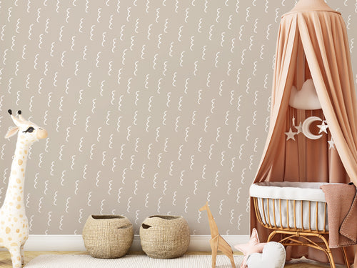 Jupiter Children's Cot Covered in Beige Fabric With Toy Giraffe